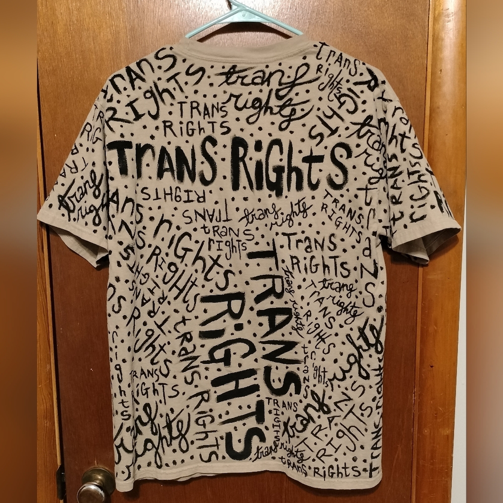 "Trans Rights" All Over Hand Painted Tee - Picture 3 of 3